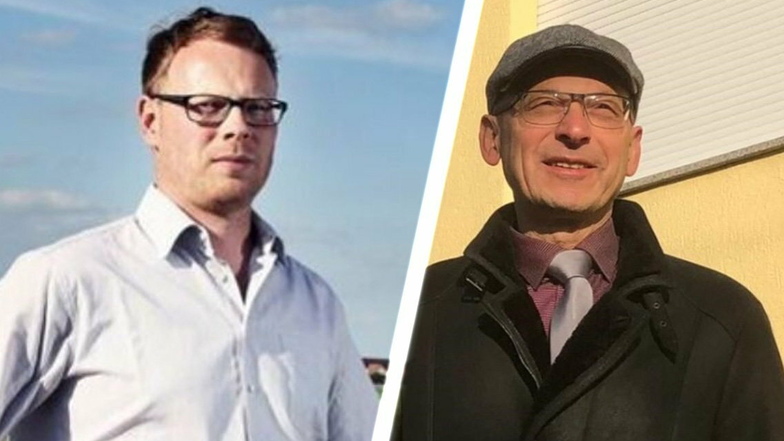 Die bisherigen Kandidaten für die Nachfolge von Ralf Hänsel als Zeithainer Bürgermeister: links Mirko Pollmer aus Promnitz (BIG), rechts Matthias Busse aus Gohlis (CDU).