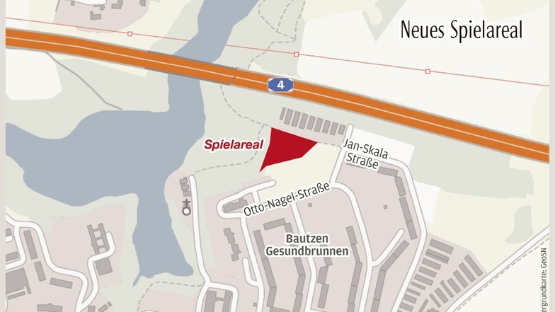 Der neue Spielplatz befindet sich nördlich der Otto-Nagel-Straße im Bautzener Stadtteil Gesundbrunnen.