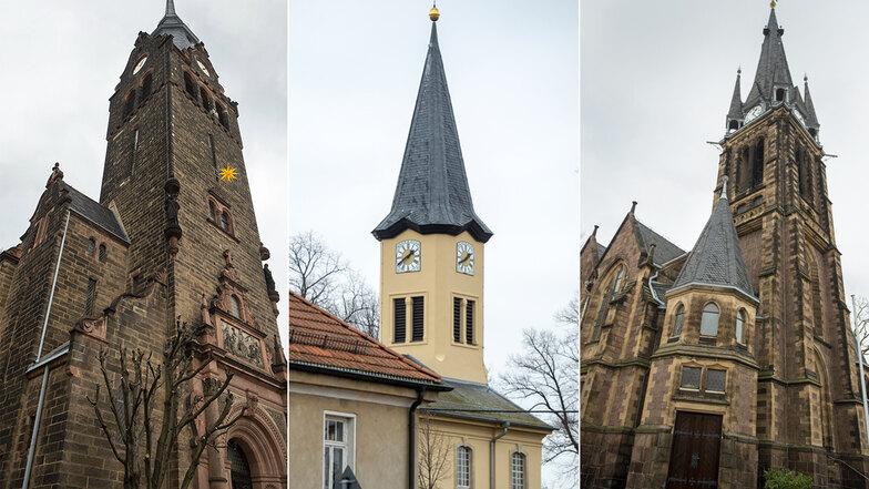Alle unter einem Dach: Die Kirchen von Coswig, Niederau und Weinböhla und gehören in Zukunft zu demselben Kirchspiel.