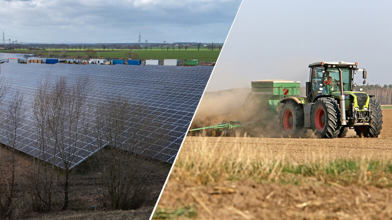 Ein Feld aus lauter Solarplatten entsteht in der Nähe von Medessen. Verdrängen diese Photovoltaikanlagen die hiesigen Landwirte, die mit ihren Traktoren die Äcker bestellen?