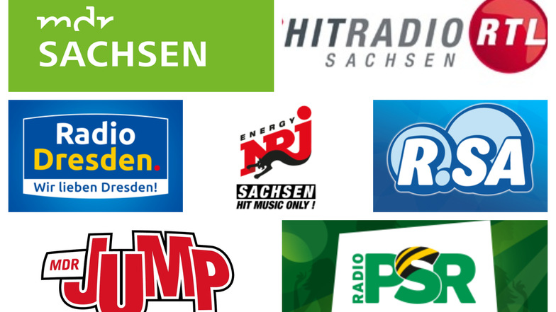 Die Logos der beliebtesten Radiosender in Sachsen.