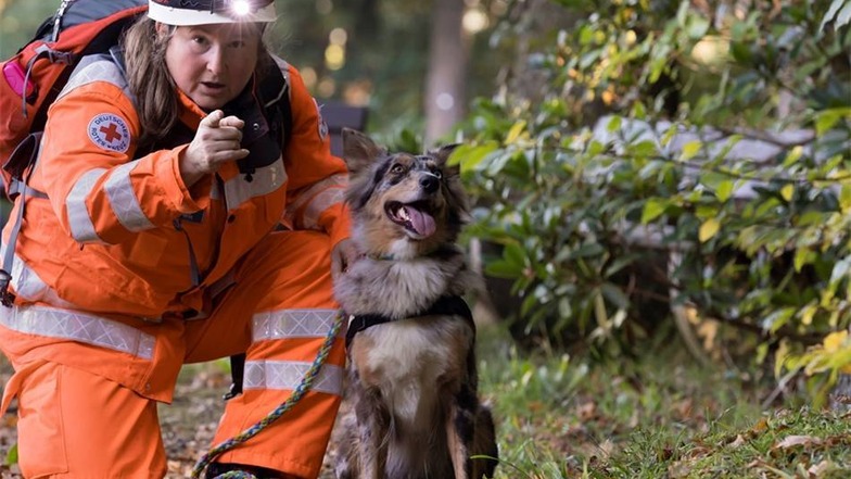 Such! Annett Skupin von der DRK-Rettungshundestaffel bringt ihre Collie-Dame Leia auf eine heiße Spur.