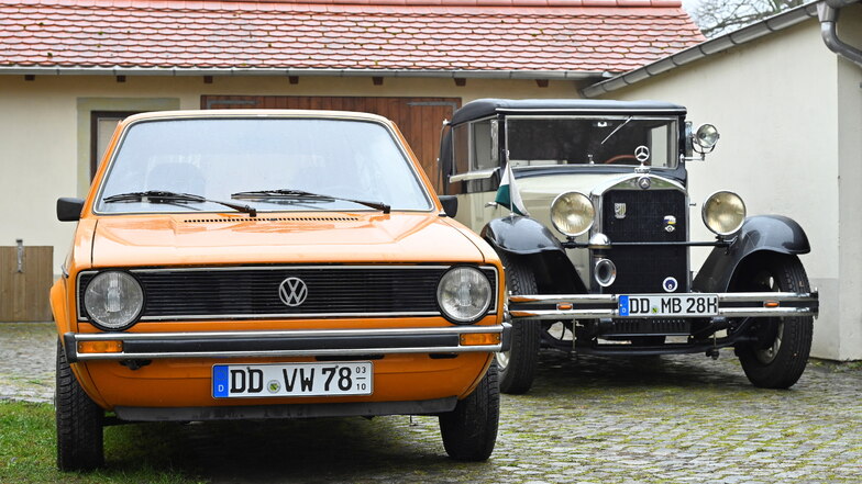 Rollendes Museum: Dazu gehören auch dieser VW Golf 1, Baujahr 1978 und der Mercedes Stuttgart aus dem Jahr 1928. Die Oldtimer der Vereinsmitglieder sind zwischen 30 und 95 Jahre alt.