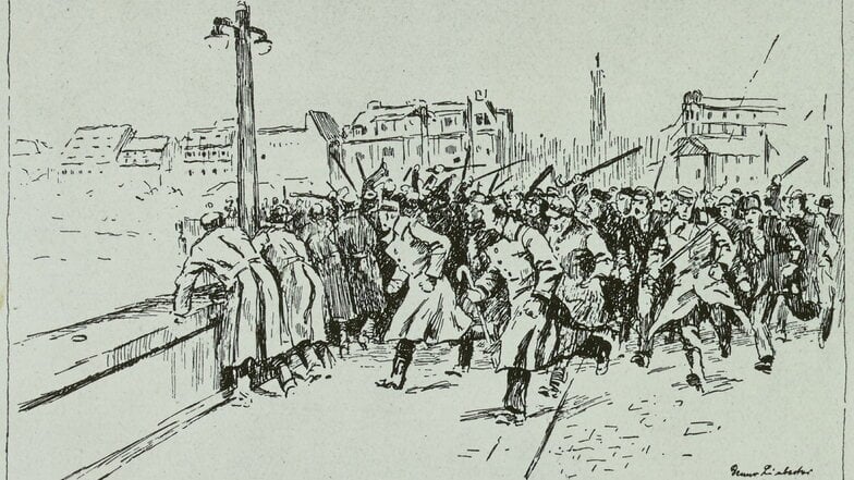 Niedergeschrien, misshandelt und von der Brücke geworfen: Dresden im April 1919. Eine zeitgenössische Darstellung des Mordes an Kriegsminister Gustav Neuring.