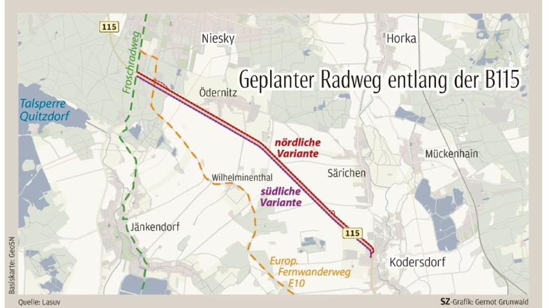 Auf der nördlichen Variante sollen Radfahrer künftig zwischen Niesky und Kodersdorf pendeln können.