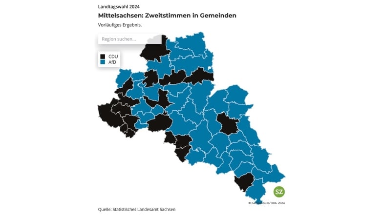 So hat Mittelsachsen bei den Zweitstimmen abgestimmt.