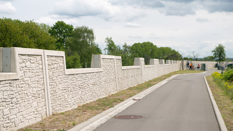 Auf fünf Kilometern schützen diese Wand und Deiche Stetzsch, Gohlis und Cossebaude.