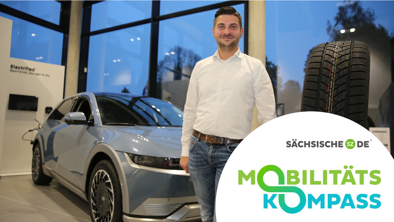 Tom Heinzelmann vom Autohaus Winter in Kamenz setzt auf E-Autos, zum Beispiel den Hyundai Ioniq 5.