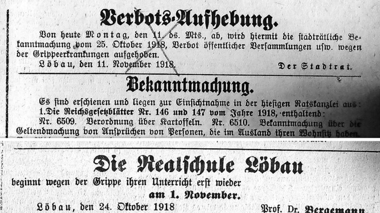 Mit Anzeigen im "Sächsischen Postillon" wurden Schulschließungen bekannt gegeben, aber auch Einschränkungen wieder aufgehoben.