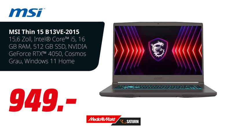 Für alle Gamer, die nach einem leistungsstarken, tragbaren Gaming-Notebook suchen, ist das MSI Thin 15 B13VE genau das Richtige. Ausgestattet mit einem Intel Core i5 Prozessor, 16 GB RAM und einer NVIDIA GeForce RTX 4050 Grafikkarte, bietet dieses Notebook die Power, die du für deine Spiele brauchst. Mit dem Startklar-Service ist dein Notebook sofort einsatzbereit!