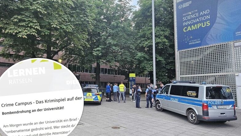 Wegen einer vermeintlichen Bombendrohung gab es am Mittwochabend einen Polizeieinsatz an der TU Dresden. Die Drohung stellte sich als Teil eines Spiels heraus.