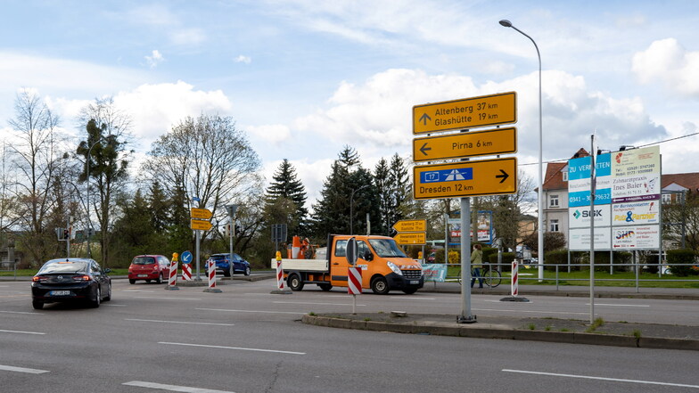 An der Erlichtmühlen-Kreuzung in Heidenau gibt es am Abzweig nach Dohna noch bis nächste Woche Einschränkungen.