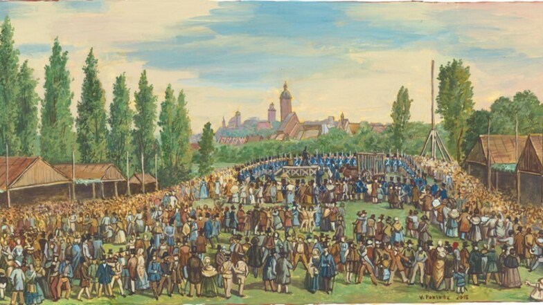 Die letzte öffentliche Hinrichtung in Eilenburg. Gemälde von Volker Pohlenz.