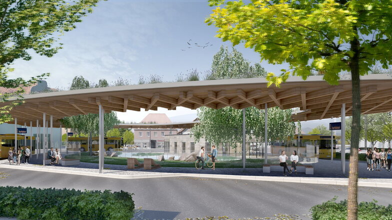 Ein großer Pavillon soll künftig den Ullersdorfer Platz überspannen.