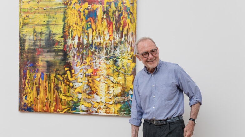 Gerhard Richter hat gut lachen: Hier bei der Eröffnung seiner Ausstellung abstrakter Bilder im Mai 2017 im Dresdner Albertinum.