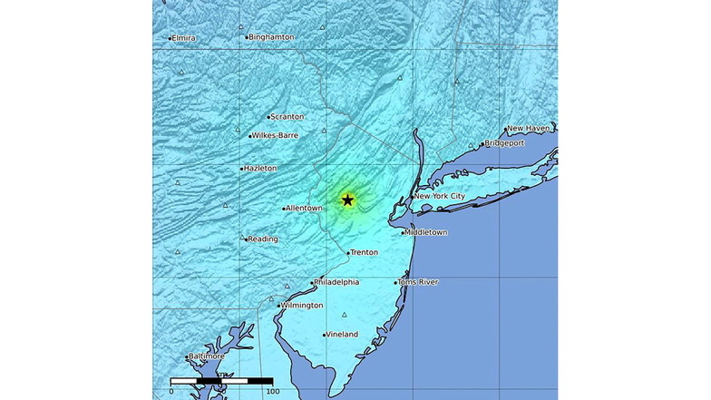 Diese vom U.S. Geological Survey zur Verfügung gestellte Landkarte zeigt das Epizentrum des Erdbebens an der Ostküste der USA.