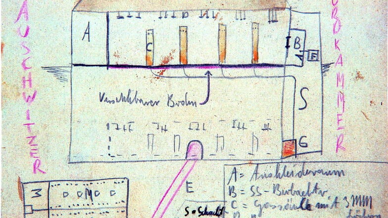 Der Holocaust-Überlebende Thomas Geve hatte eine Zeichnung einer Gaskammer angefertigt.