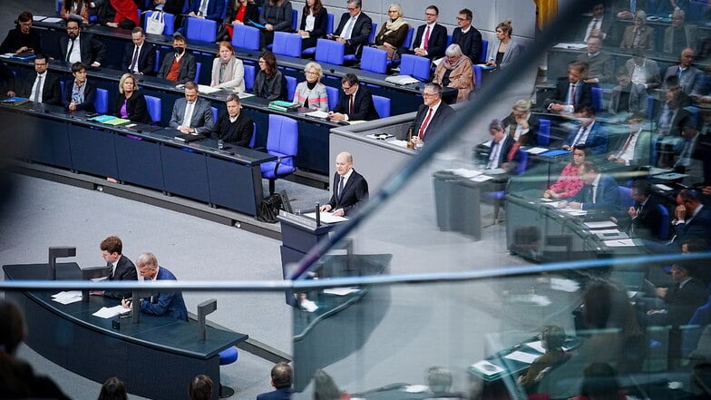 Bundeskanzler Olaf Scholz am Mittwoch bei seiner Regierungserklärung im Bundestag.