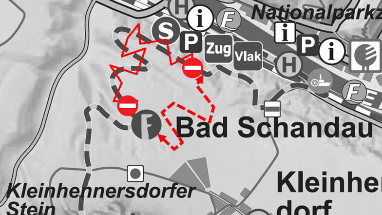 Wanderer werden am Forststeig nahe Bad Schandau umgeleitet.