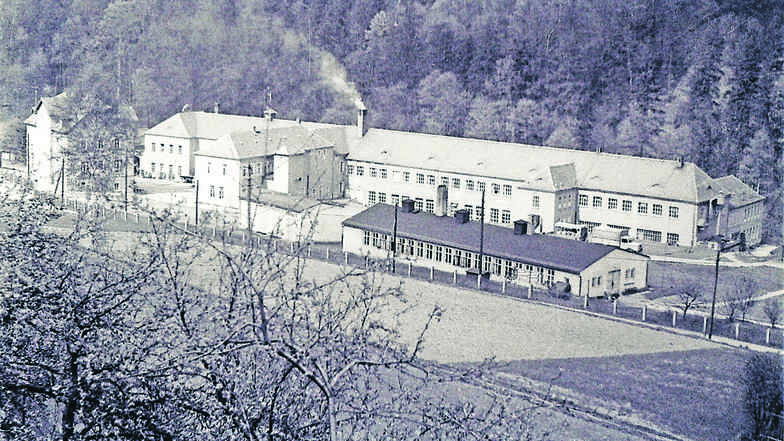 Die Fabrik in Dorfhain, aufgenommen in den 50er-Jahren. Dort, wo einst Bauteile für den Rundfunk hergestellt wurden, soll bald das Herz des Geoparks schlagen.